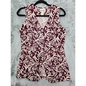 Vintage C'est Bon Top Womens S Red White Floral Sleeveless Longline Pearl Button